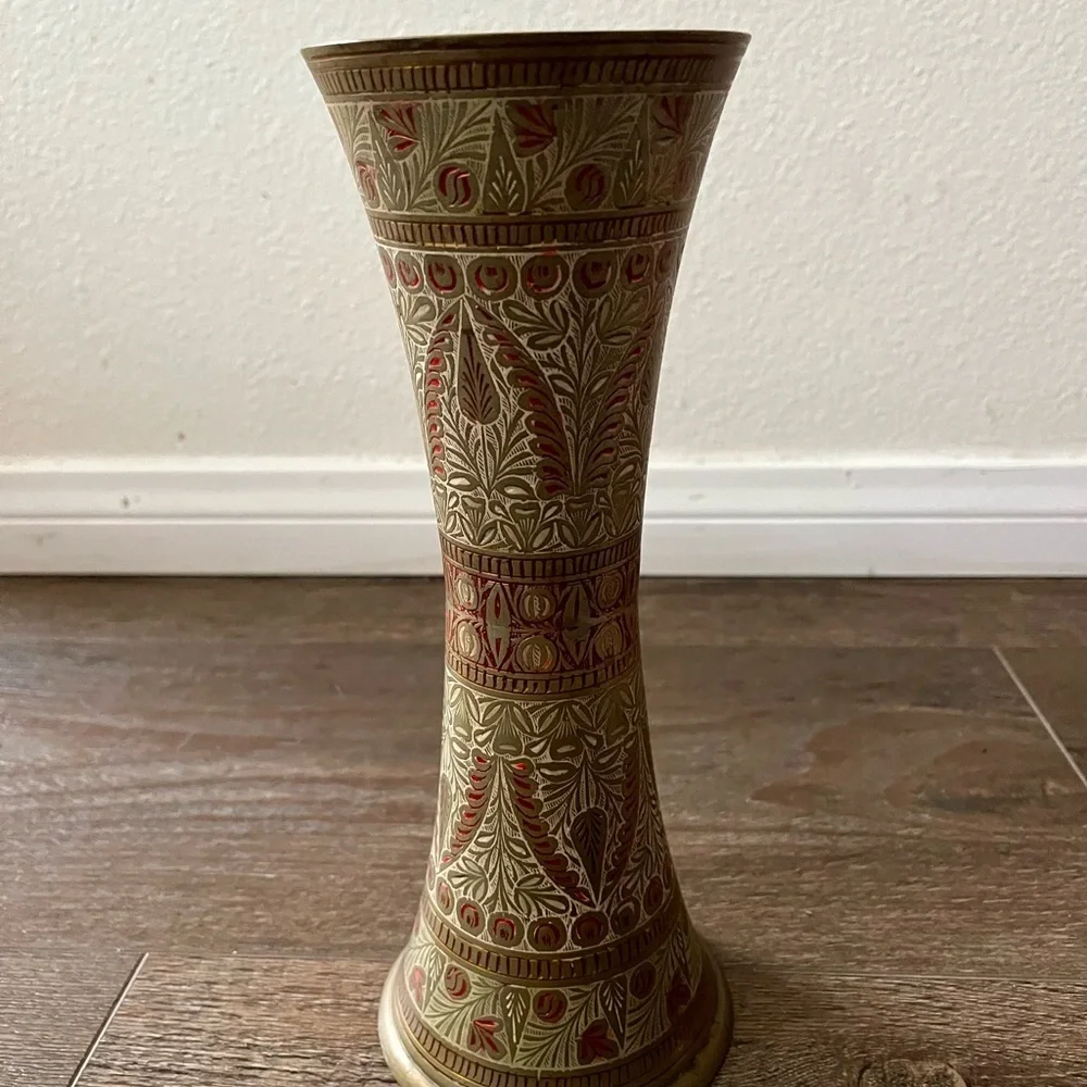 Vintage brass Taper vase h 10.5 inch